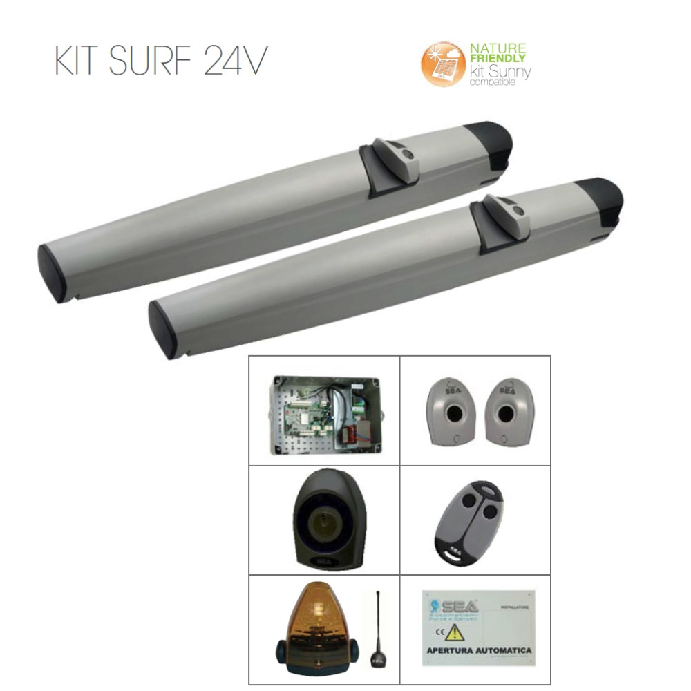 KIT SEA SURF 250 24V MOTORE PER CANCELLO A BATTENTE ANTA FINO 2,5 MT MAX 250 KG