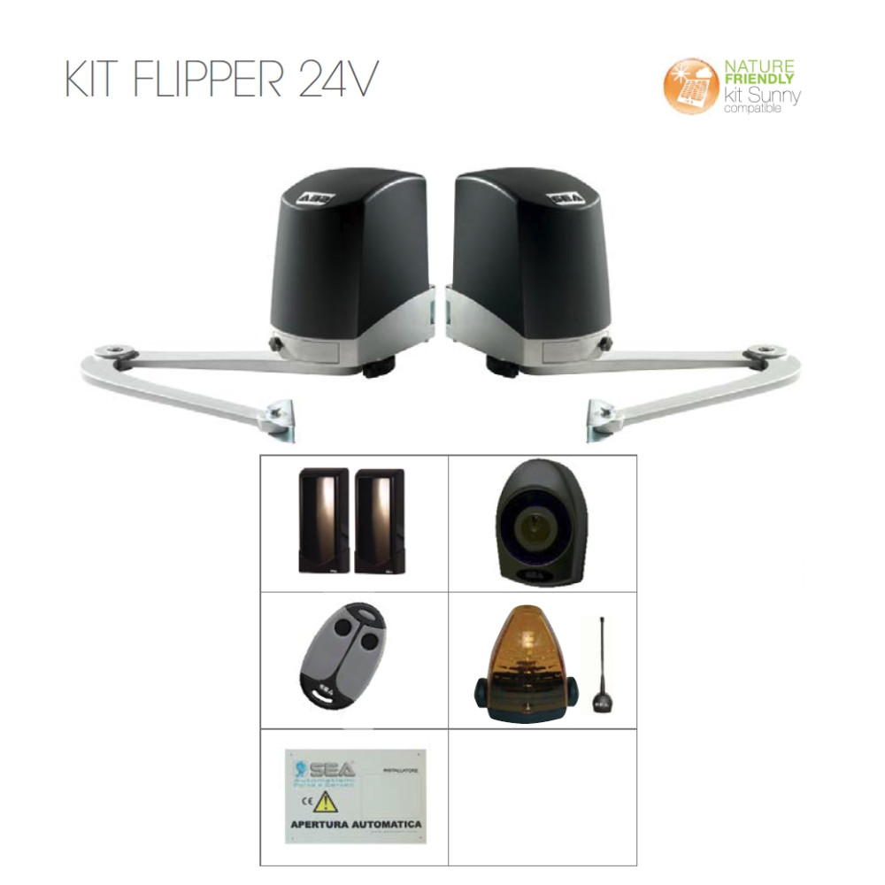 KIT FLIPPER DOUBLE 24V PLUS SEA BRACCIO ARTICOLATO PER ANTE FINO A 2 MT MAX 200KG
