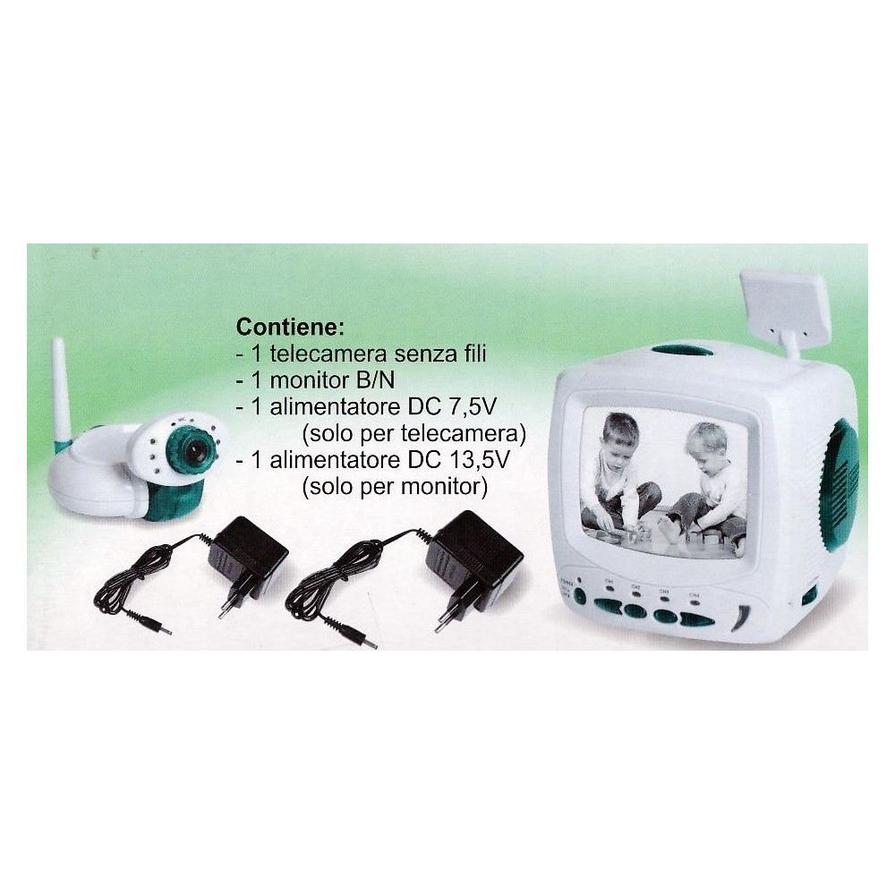 KIT SISTEMA VIDEOCONTROLLO WIRELESS VISIONE NOTTURNA BAMBINI ANZIANI SORVEGLIANZA